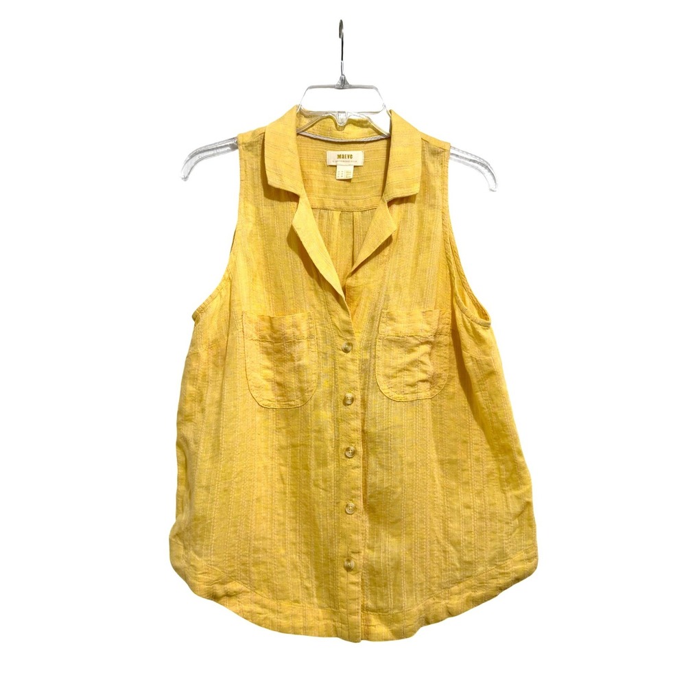 Maeve Anthropologie Yellow Linen Sleeveless Button Down Stripe Top Size 10